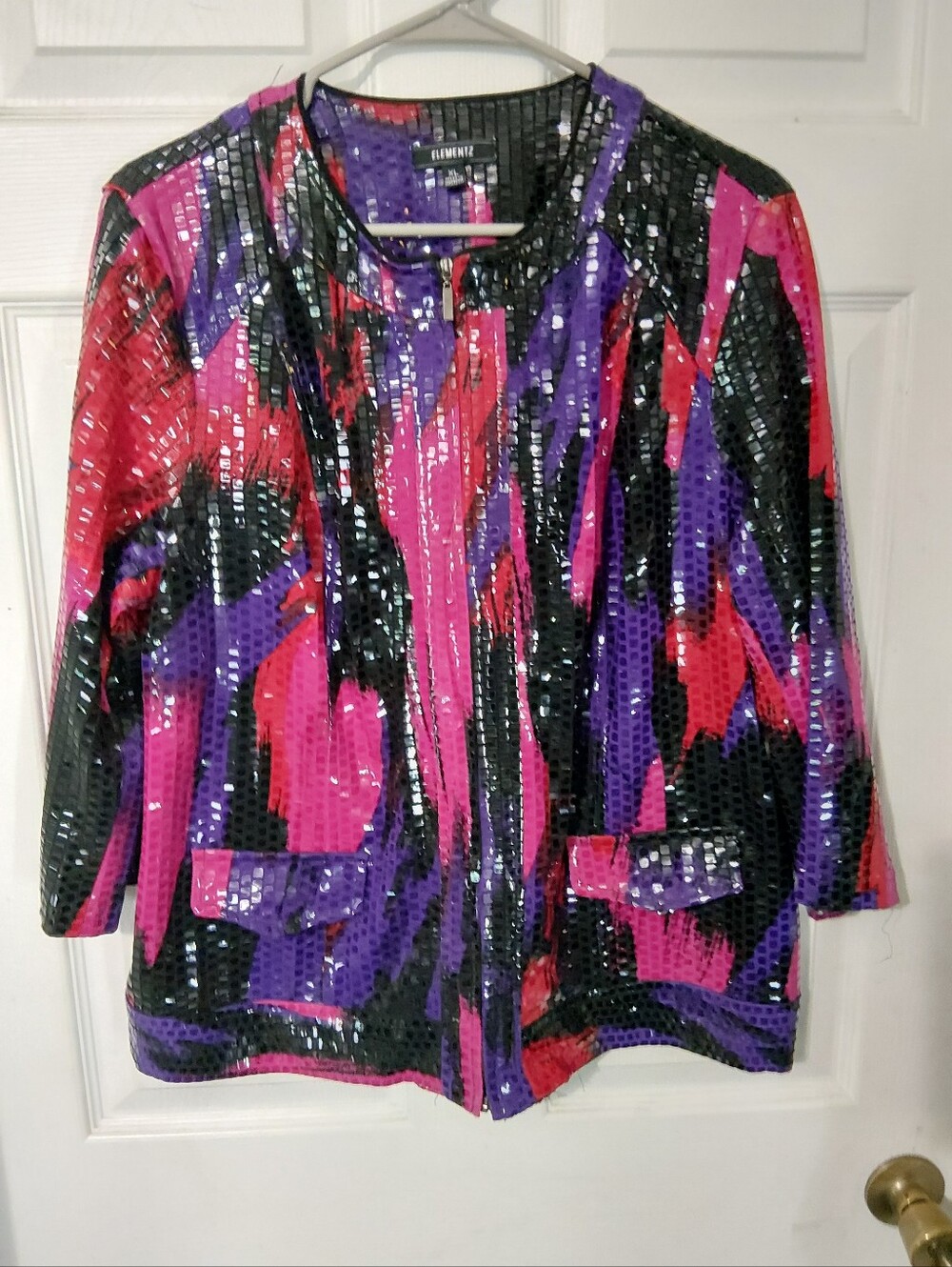 Elementz Black Purple Pink Square Sequin-Grid Top